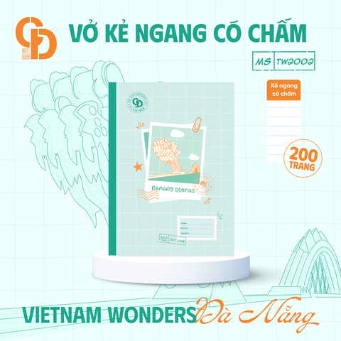 TW2002 - Vở kẻ ngang chấm Đà Nẵng, B5, Xanh lá, 200tr, ĐL: 60