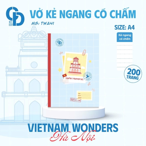 TWA41 - Vở kẻ ngang chấm Hà Nội, A4, Xanh dương, 200tr, ĐL: 60