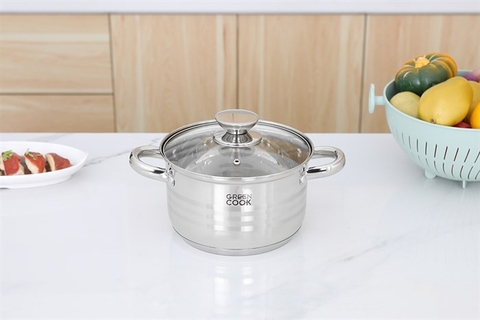Nồi inox 5 đáy nắp kính 18 cm Green Cook GCS243-18IH