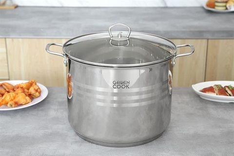 Nồi luộc gà inox 5 đáy nắp kính 28 cm Green Cook GCS243-28IH