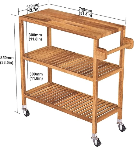 KỆ GỖ ĐA NĂNG GOLDEN TEAK 674760- KỆ ĐẨY NHÀ BẾP GỖ ACACIA 3 TẦNG CÓ BÁNH XE – KHO ĐỒ GỖ 49