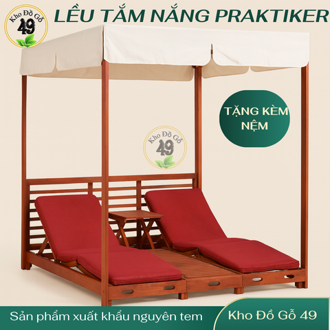 Ghế hồ bơi Praktiker ghế tắm nắng, giường tắm nắng sân vườn/hồ bơi/bãi biển xuất Âu gỗ tràm KT 180x200x200cm