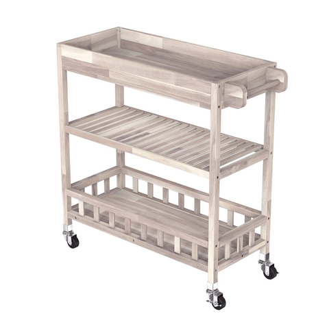 KỆ GỖ ORGANICE WHITE WITH TRAY 675057/ KỆ ĐA NĂNG CÓ BÁNH XE DI ĐỘNG CỠ LỚN– KỆ ĐẨY TRÀ, CAFE, BBQ SÂN VƯỜN, NHÀ BẾP.