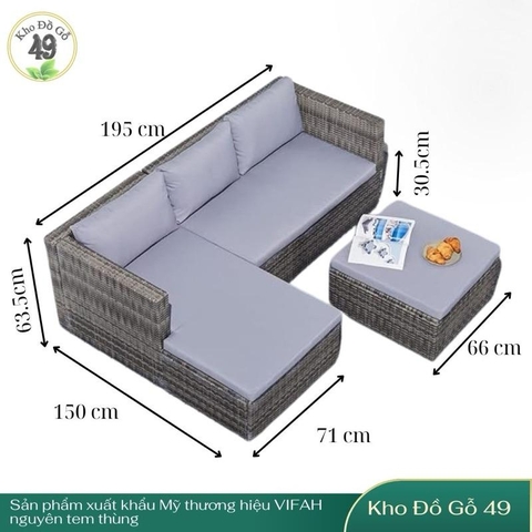 Bộ Sofa Ngoài Trời 3 Món Daytona – Phong Cách Vintage Sang Trọng, Đệm Dày Êm Ái – Hàng Xuất Khẩu Chính Hãng VIFAH