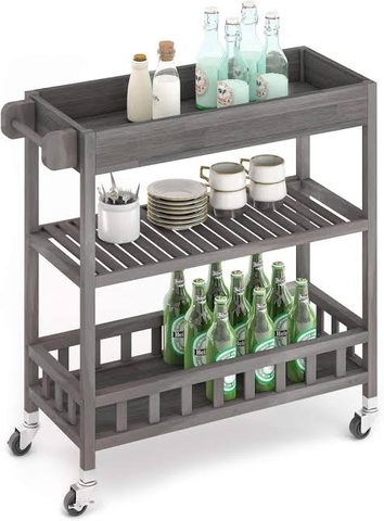 KỆ GỖ DUST GREY WITH TRAY 675040/ KỆ ĐA NĂNG CÓ BÁNH XE DI ĐỘNG CỠ LỚN– KỆ ĐẨY TRÀ, CAFE, BBQ SÂN VƯỜN, NHÀ BẾP.