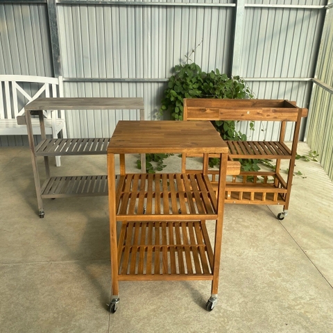 KỆ GỖ SQUARE GOLDEN TEAK 674807/ KỆ ĐA NĂNG CÓ BÁNH XE DI ĐỘNG CỠ LỚN– KỆ ĐẨY TRÀ, CAFE, BBQ SÂN VƯỜN