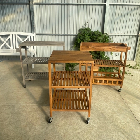 KỆ GỖ GOLDEN TEAK WITH TRAY 675026/ KỆ ĐA NĂNG CÓ BÁNH XE DI ĐỘNG CỠ LỚN– KỆ ĐẨY TRÀ, CAFE, BBQ SÂN VƯỜN, NHÀ BẾP.