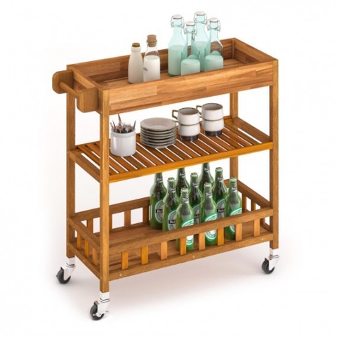 KỆ GỖ DUST GREY WITH TRAY 675040/ KỆ ĐA NĂNG CÓ BÁNH XE DI ĐỘNG CỠ LỚN– KỆ ĐẨY TRÀ, CAFE, BBQ SÂN VƯỜN, NHÀ BẾP.