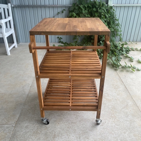KỆ GỖ SQUARE GOLDEN TEAK 674807/ KỆ ĐA NĂNG CÓ BÁNH XE DI ĐỘNG CỠ LỚN– KỆ ĐẨY TRÀ, CAFE, BBQ SÂN VƯỜN