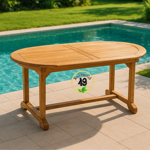 Bàn ăn gỗ ngoài thông minh Oval thanh lý- Outdoor dinning table