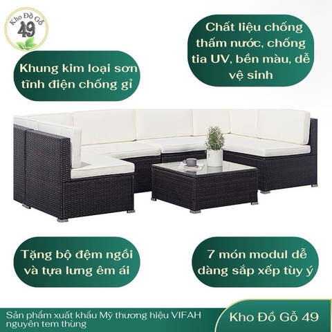 Bộ Sofa Venice Ngoài Trời 7 Món Cao Cấp | Đệm Oeko-Tex | Chống Nước UV | Ghế Sân Vườn Villa Cafe Resort