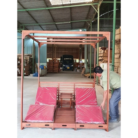 Ghế hồ bơi Praktiker ghế tắm nắng, giường tắm nắng sân vườn/hồ bơi/bãi biển xuất Âu gỗ tràm KT 180x200x200cm