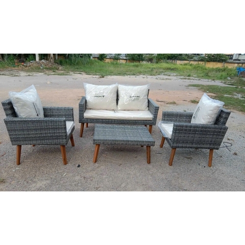 Bộ sofa ngoài trời 4 món hàng xuất châu âu - Patio sofa chân gỗ xám