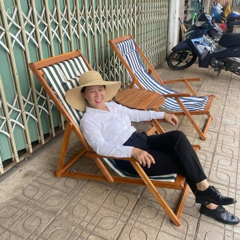 Ghế võng gỗ bãi biển sọc xanh lá