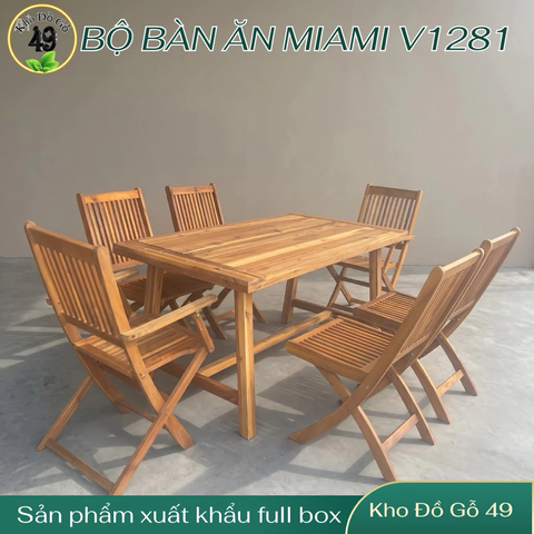 Bàn Ăn Miami Gỗ Tràm FSC V1821 Ngoài Trời – Chân Chữ A Có Thanh Giằng