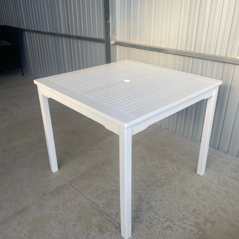 BÀN ĂN IBIZA GỖ TRÀM FSC V1827, KT 90 × 90 × 74 CM – SƠN TRẮNG | CÓ LỖ CẮM DÙ | KHO ĐỒ GỖ 49