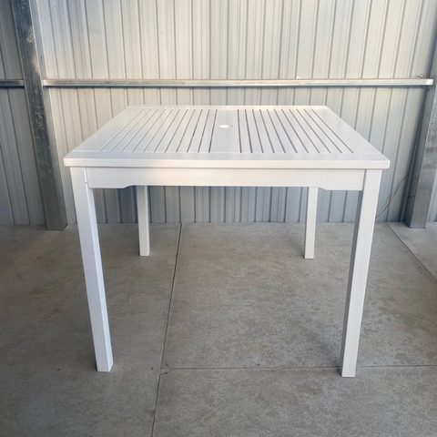 BÀN ĂN IBIZA GỖ TRÀM FSC V1827, KT 90 × 90 × 74 CM – SƠN TRẮNG | CÓ LỖ CẮM DÙ | KHO ĐỒ GỖ 49
