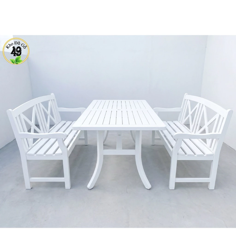 BÀN ĂN ATLANTIC GỖ TRÀM FSC V1337, KT 150 × 80 × 74 CM – SƠN TRẮNG | CÓ LỖ CẮM DÙ | KHO ĐỒ GỖ 49
