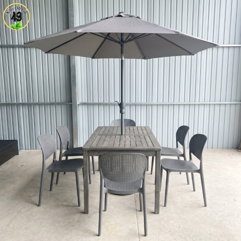 BÀN ĂN SIESTA V1927 GỖ TRÀM FSC, KT 150 × 80 × 74 CM – LAY XÁM | CÓ LỖ CẮM DÙ | KHO ĐỒ GỖ 49