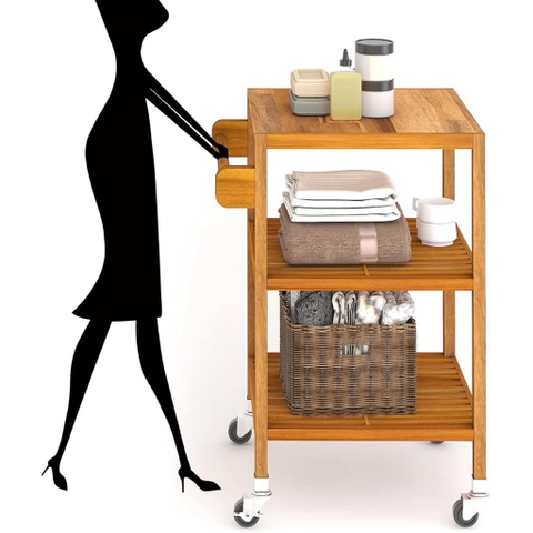 KỆ GỖ SQUARE ORGANIC WHITE 674838/ KỆ ĐA NĂNG CÓ BÁNH XE DI ĐỘNG CỠ LỚN– KỆ ĐẨY TRÀ, CAFE, BBQ SÂN VƯỜN