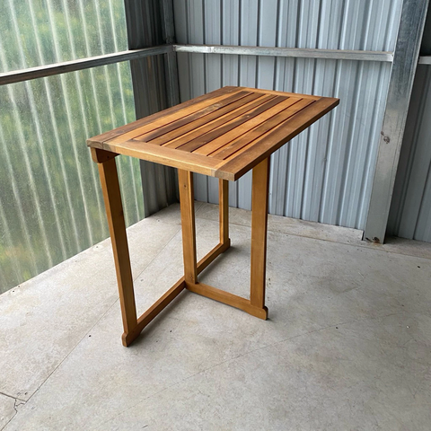 Bàn gỗ ban công gấp gọn xuất Âu- gỗ tràm tự nhiên phủ dầu. KT: D75xR45xC74cm