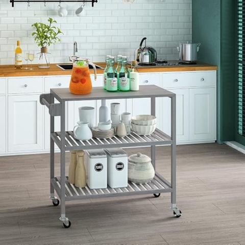 KỆ GỖ ĐA NĂNG GOLDEN TEAK 674760- KỆ ĐẨY NHÀ BẾP GỖ ACACIA 3 TẦNG CÓ BÁNH XE – KHO ĐỒ GỖ 49