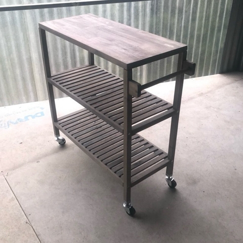 KỆ ĐẨY NHÀ BẾP GỖ ACACIA 3 TẦNG CÓ BÁNH XE – KHO ĐỒ GỖ 49 | XE ĐẨY ĐA NĂNG 674784- MÀU DUST GREY