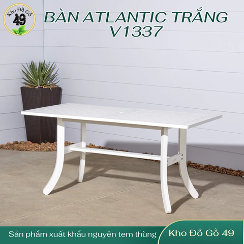 BÀN ĂN ATLANTIC GỖ TRÀM FSC V1337, KT 150 × 80 × 74 CM – SƠN TRẮNG | CÓ LỖ CẮM DÙ | KHO ĐỒ GỖ 49