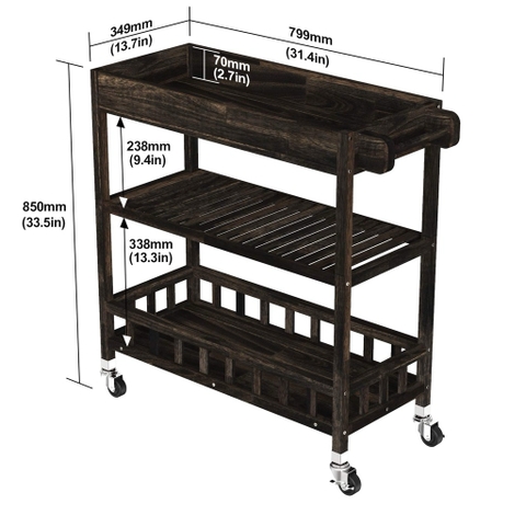 Kệ gỗ đa năng Expresso with Tray 675033 gỗ tràm FSC tự nhiên cỡ lớn có bánh xe đẩy di động dùng được cả trong nhà và ngoài trời