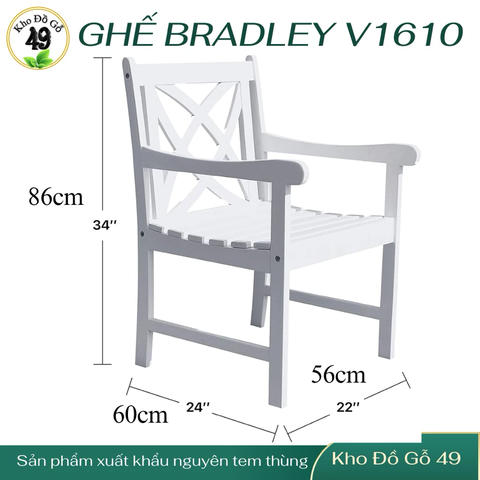 Ghế Ngoài Trời Bradley V1601 Arm Chair – Ghế Gỗ Tự Nhiên Acacia, Chống Mốc Mọt, Bền Đẹp – Màu Trắng Eco-Friendly