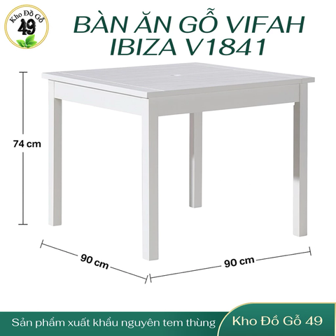 BÀN ĂN IBIZA GỖ TRÀM FSC V1827, KT 90 × 90 × 74 CM – SƠN TRẮNG | CÓ LỖ CẮM DÙ | KHO ĐỒ GỖ 49