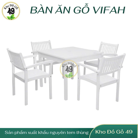 BÀN ĂN IBIZA GỖ TRÀM FSC V1827, KT 90 × 90 × 74 CM – SƠN TRẮNG | CÓ LỖ CẮM DÙ | KHO ĐỒ GỖ 49