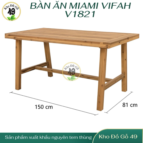 Bàn Ăn Miami Gỗ Tràm FSC V1821 Ngoài Trời – Chân Chữ A Có Thanh Giằng