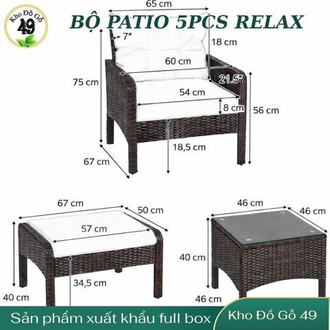 Bộ Bàn Ghế Ngoài Trời 5 Món Ottoman Kaki – Sofa Đơn + Ottoman + Bàn Kính – Chất Liệu Giả Mây PE Cao Cấp