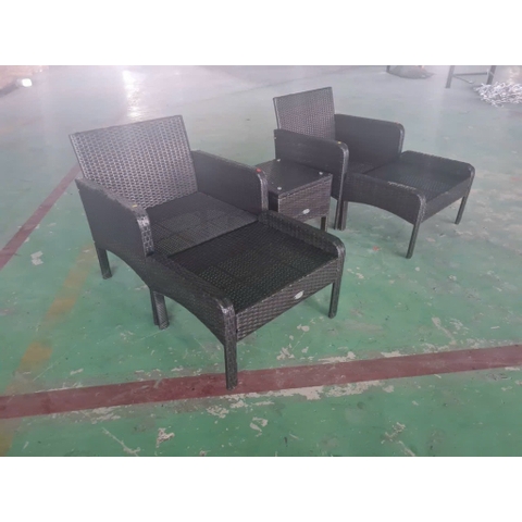Bộ Bàn Ghế Ngoài Trời 5 Món Ottoman Xanh – Sofa Đơn + Ottoman + Bàn Kính – Chất Liệu Giả Mây PE Cao Cấp