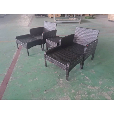 Bộ Bàn Ghế Ngoài Trời 5 Món Ottoman Xanh – Sofa Đơn + Ottoman + Bàn Kính – Chất Liệu Giả Mây PE Cao Cấp