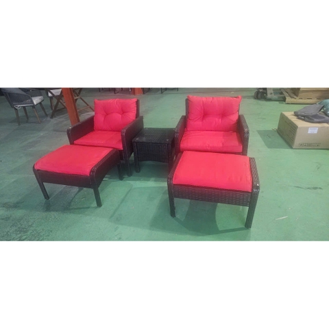 Bộ Bàn Ghế Ngoài Trời 5 Món Ottoman Kaki – Sofa Đơn + Ottoman + Bàn Kính – Chất Liệu Giả Mây PE Cao Cấp