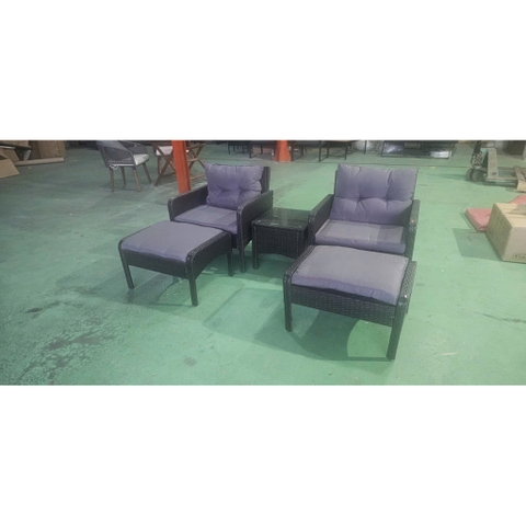 Bộ Bàn Ghế Ngoài Trời 5 Món Ottoman Kaki – Sofa Đơn + Ottoman + Bàn Kính – Chất Liệu Giả Mây PE Cao Cấp