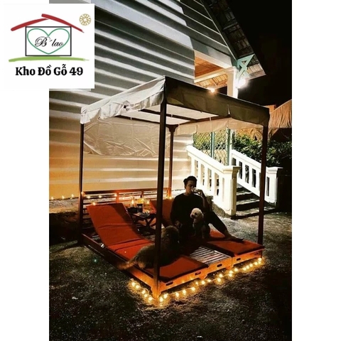 Ghế hồ bơi Praktiker ghế tắm nắng, giường tắm nắng sân vườn/hồ bơi/bãi biển xuất Âu gỗ tràm KT 180x200x200cm