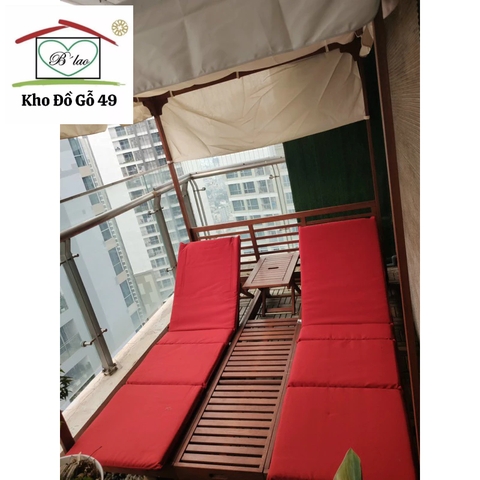 Ghế hồ bơi Praktiker ghế tắm nắng, giường tắm nắng sân vườn/hồ bơi/bãi biển xuất Âu gỗ tràm KT 180x200x200cm