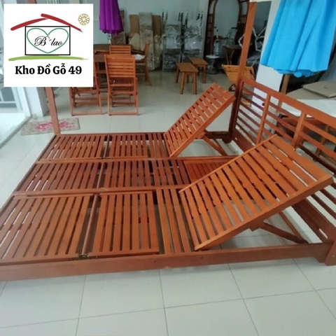 Ghế hồ bơi Praktiker ghế tắm nắng, giường tắm nắng sân vườn/hồ bơi/bãi biển xuất Âu gỗ tràm KT 180x200x200cm
