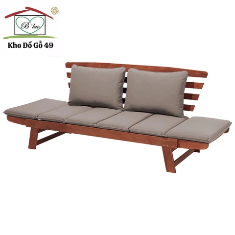 [Ghế Daybed Gỗ Tự Nhiên Ngoài Trời – Điều Chỉnh Tay Tựa – Có Đệm – Phân Phối Chính Hãng bởi Kho Đồ Gỗ 49]