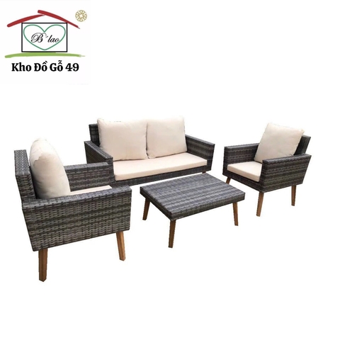 Bộ sofa ngoài trời 4 món hàng xuất châu âu - Patio sofa chân gỗ xám