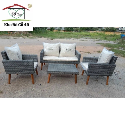 Bộ sofa ngoài trời 4 món hàng xuất châu âu - Patio sofa chân gỗ xám