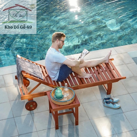Ghế hồ bơi Malibu VIFAH ghế tắm nắng, giường tắm nắng sân vườn/hồ bơi/bãi biển xuất Âu gỗ bạch đàn