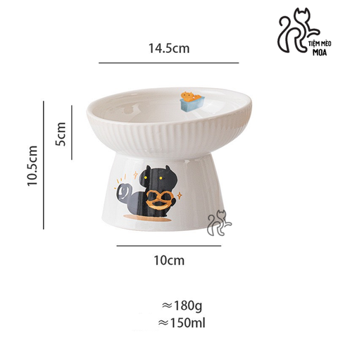 Chén sứ Mèo đen chống gù bảo vệ cột sống cho thú cưng - Tiệm Mèo Moa