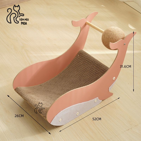 Cá heo hồng cào móng cho mèo - Bàn cào giấy có con lăn thừng - Đồ chơi cho mèo - Tiệm Mèo Moa