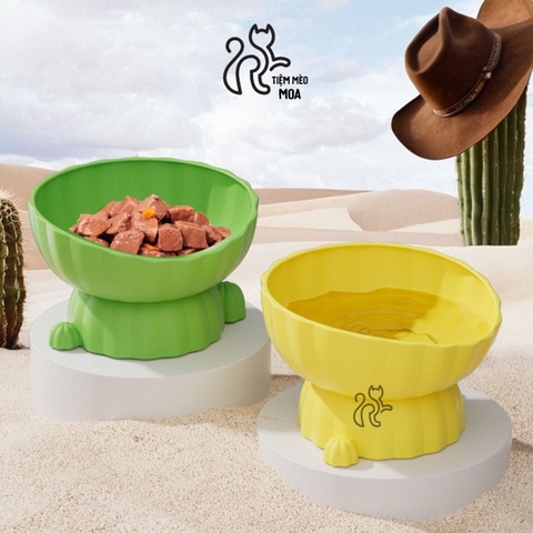 Chén nhựa cây xương rồng - Đế có thể tháo rời - Chén ăn chống gù lưng cho mèo - Tiệm Mèo Moa