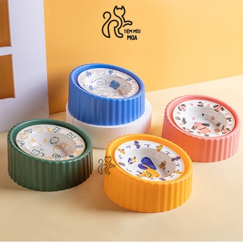 Chén ăn bằng sứ có giá đỡ nhựa cho thú cưng - Tiệm Mèo Moa