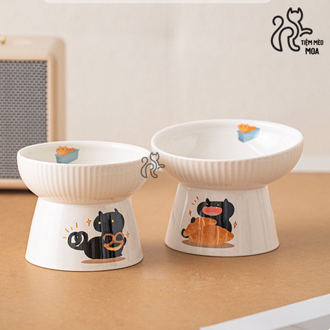 Chén sứ Mèo đen chống gù bảo vệ cột sống cho thú cưng - Tiệm Mèo Moa